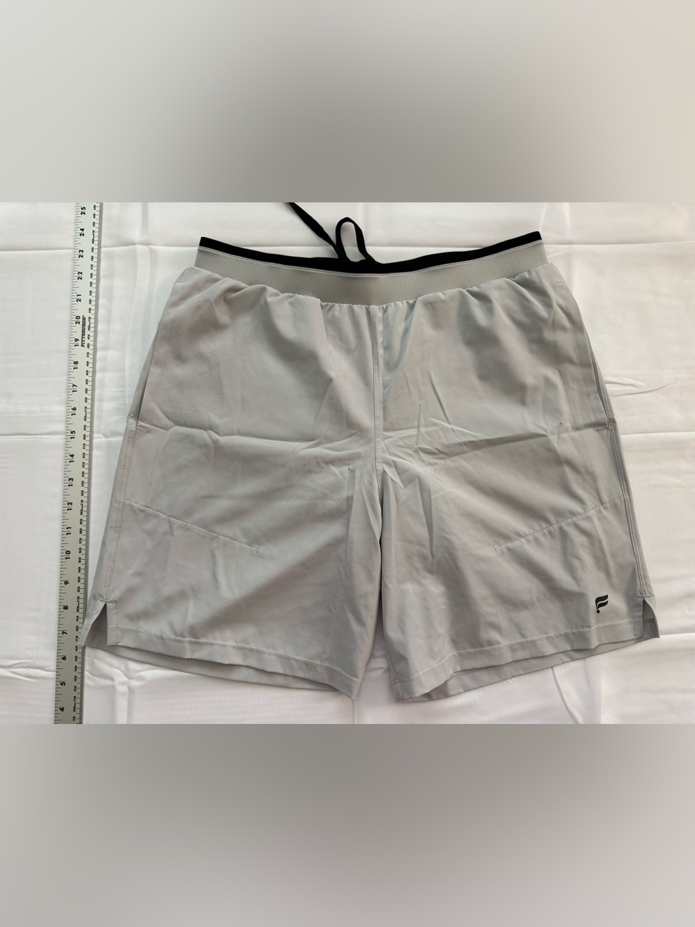 Fabletics Light Gray Men's Athletic Shorts with Black Waistband Accent